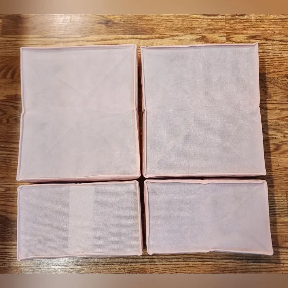 4 Piece Set Pink and White Polka-dot Fabric Drawer Organizers